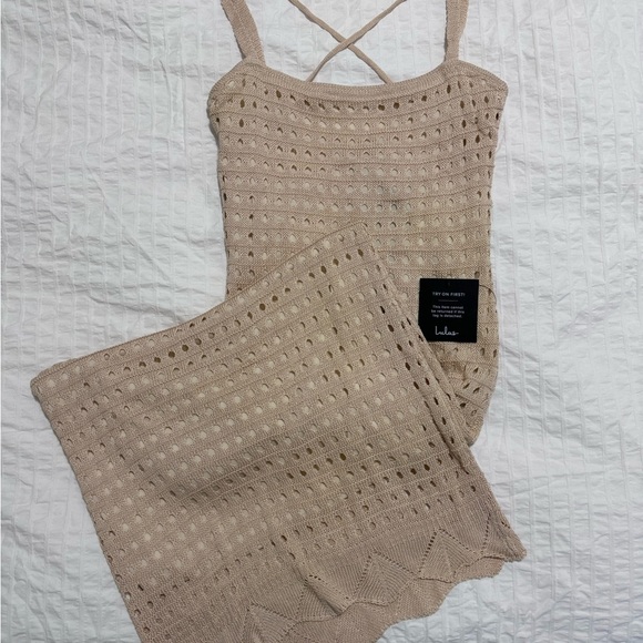 Lulus Neutral Crochet Open-Back Midi Dress – Size Small - Picture 1 of 6